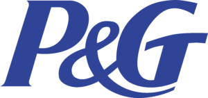 The image features the P&G logo crafted in dark blue cursive letters set against a clean white background, epitomizing simplicity and elegance.