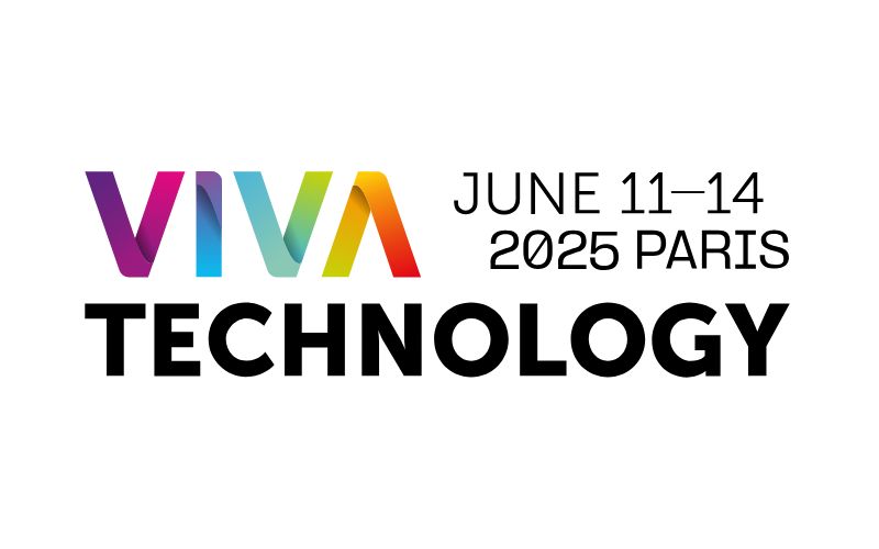 Viva Technology logo with event dates June 11–14, 2025, location Paris, and info on accessible hotels displayed on a white background.