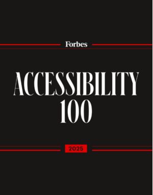 A black background with the text "Forbes Accessibility 100" in large white letters and "2025" in a small red box at the bottom.