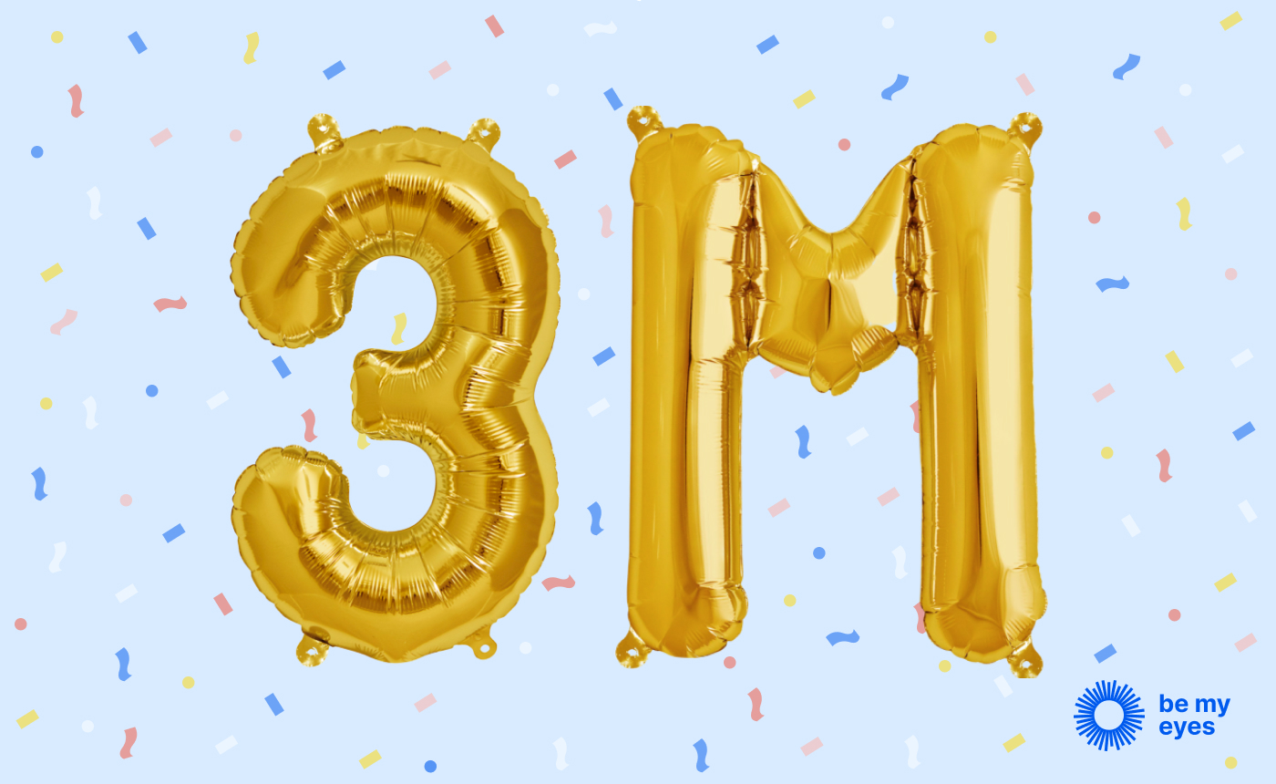 Shimmering gold balloon letters and numbers spell "3M" against a light blue background, surrounded by vibrant, playful confetti.