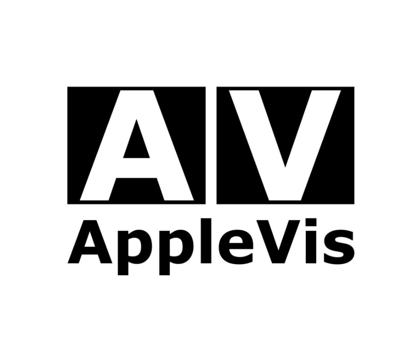 Logo with bold black letters "AV" in two squares above the word "AppleVis" on a white background.